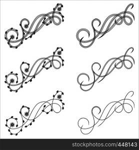 Set of isolated corner and border floral design elements for patterns, templates or backgrounds, vector illustration