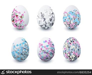Set of isolated Easter eggs painted with flowers in colors