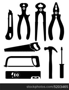 Set of Isolated Icons Building Tools for Repair. Pliers, nippers, saw, knife, hammer, screwdriver and level. Flat Modern Style. Vector Illustration EPS10. Set of Isolated Icons Building Tools for Repair. Pliers, nippers