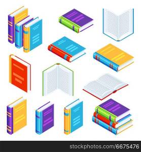 Set of isometric book icons.. Set of isometric book icons. Education or bookstore illustration in flat design style.
