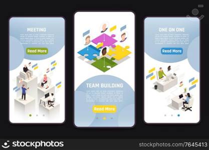 Set of isometric templates with virtual team building online meeting icons 3d isolated vector illustration. Virtual Team Building Set