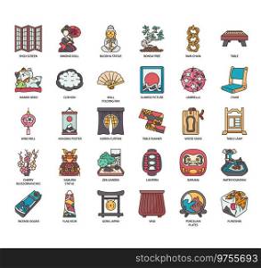 Set of Japanese Decor thin line icons for any web and app project.