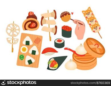 Set of Japanese Food : Vector for stickers, postcards, notebook. japanese cafe, bar, restaurant