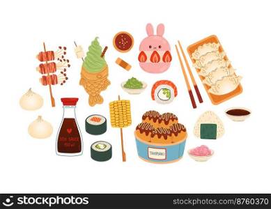 Set of Japanese Food : Vector Illustration for stickers, postcards, notebook. japanese cafe, bar, restaurant