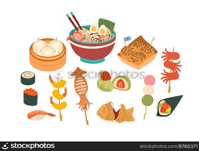 Set of Japanese Food   Vector Illustration for stickers, postcards, notebook. japanese cafe, bar, restaurant