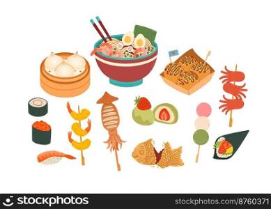 Set of Japanese Food   Vector Illustration for stickers, postcards, notebook. japanese cafe, bar, restaurant