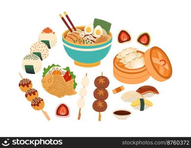 Set of Japanese Food   Vector Illustration for stickers, postcards, notebook. japanese cafe, bar, restaurant