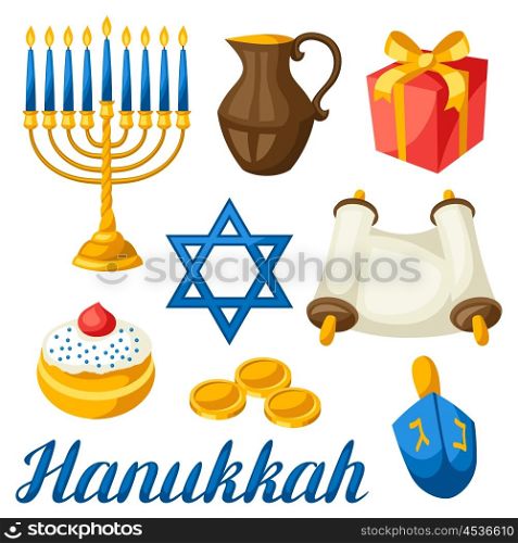 Set of Jewish Hanukkah celebration objects and icons. Set of Jewish Hanukkah celebration objects and icons.