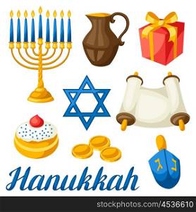 Set of Jewish Hanukkah celebration objects and icons. Set of Jewish Hanukkah celebration objects and icons.