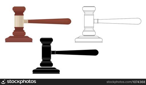 Set of judges hammers. Flat, silhouette and contour illustration. Hammer for bidding. The verdict of the judge. Court and justice. Vector element for article, icon, logo, infographic and your design. Set of judges hammers. Flat, silhouette and contour illustration. Hammer for bidding. The verdict of the judge. Court and justice. Vector element