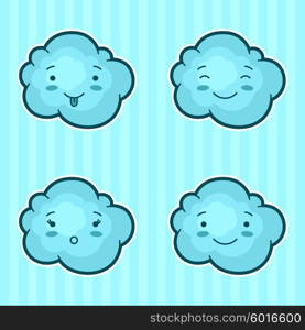 Set of kawaii clouds with different facial expressions. Set of kawaii clouds with different facial expressions.