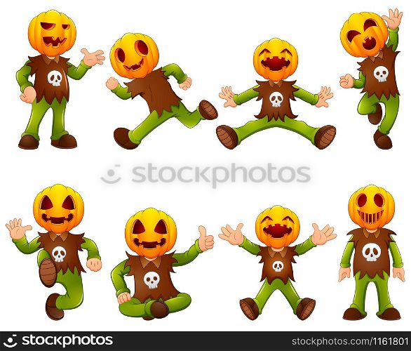 Set of Kid wearing pumpkin mask