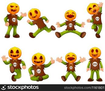 Set of Kid wearing pumpkin mask