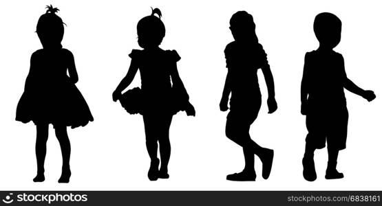 Set of kids silhouettes isolated on white