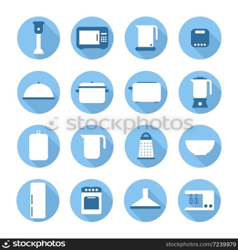 Set of kitchen appliances and tools icons,symbol,sign in flat style. Home appliances. Elements for design. Vector illustration.