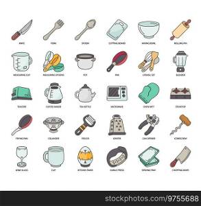 Set of Kitchen thin line icons for any web and app project.