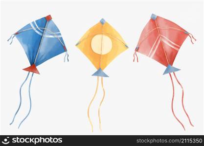 Set of kites in watercolor style