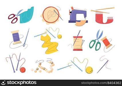 set of knitting and sewing hobby vector illustration