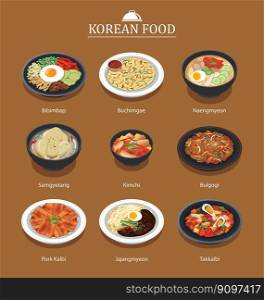 Set of korean food menu. Asia street food illustration background.