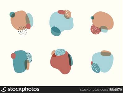 Set of label element abstract organic shapes with dot pattern in minimal trendy style isolated on white background. Vector illustration