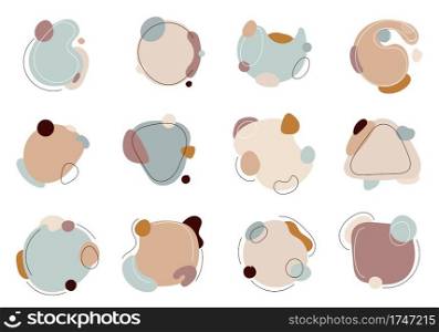 Set of label element abstract organic shapes with line in minimal trendy style isolated on white background. Vector illustration