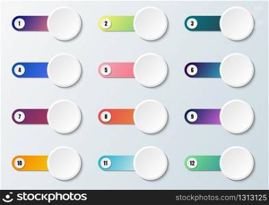 Set of label white circle with multicolored rounded stripe. Vector illustration