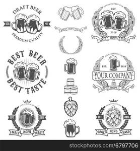 Set of labels templates with beer mug isolated on white background. Design element for logo, label, emblem, sign. Vector illustration.
