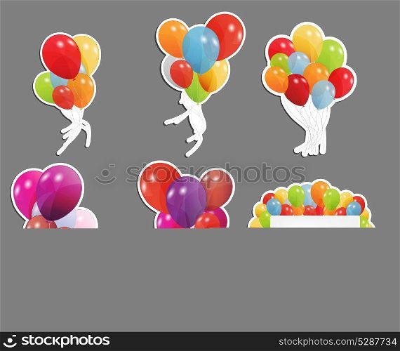 set of labels with colored ballons, vector illustration