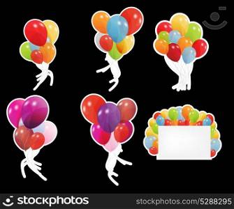 set of labels with colored ballons, vector illustration