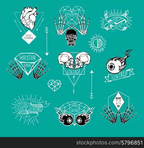 Set of Labels with human skeleton and anatomy. Set of Labels with human