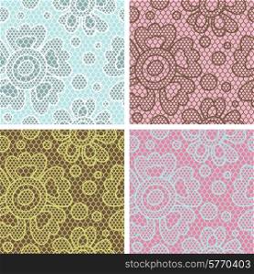 Set of lace seamless patterns with abstract flowers.