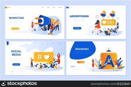 Set of landing page template for Digital Marketing, Advertising, Social Media, Branding. Modern vector illustration flat concepts decorated people character for website and mobile website development.
