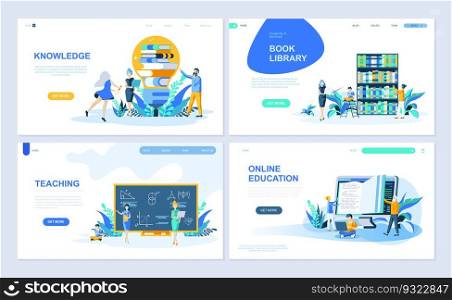 Set of landing page template for Education, Knowledge, Book Library, Teaching. Modern vector illustration flat concepts decorated people character for website and mobile website development.