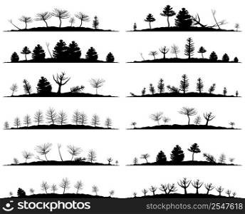 Set of landscapes of woods. A vector illustration