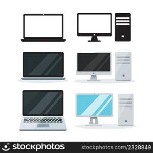 set of laptop and computer vector illustration 
