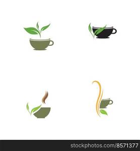 set of leaf shoots green organic tea mug leaf logo symbol design idea Green tea vector logo template. Design with leaf and cup symbol.