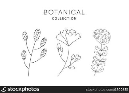 Set of leaves elements. Magic flowers. Collection botanical vector isolated on white background suitable for Wedding Invitation, save the date, thank you, or greeting card.. Set of leaves elements. Magic flowers