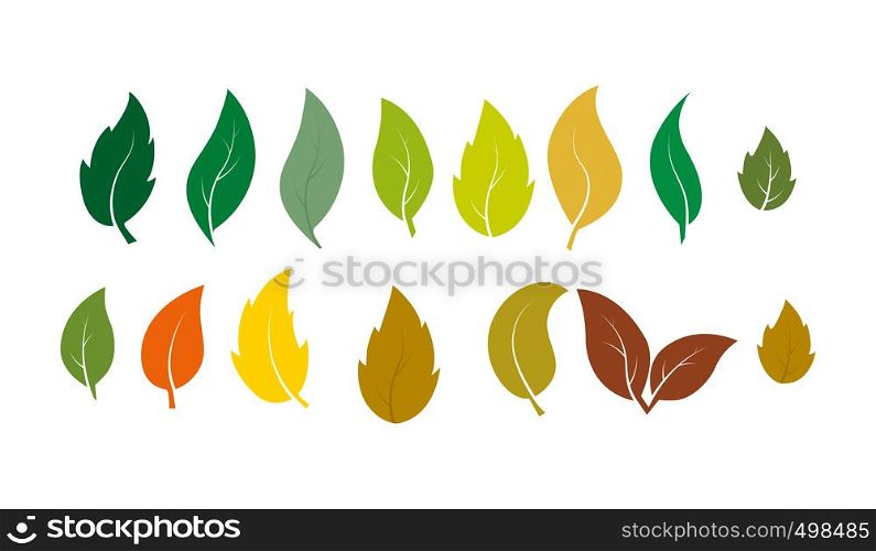 Set of leaves of different plants in summer and autumn colors. Ideal for textiles, packaging, paper printing, simple backgrounds and textures.