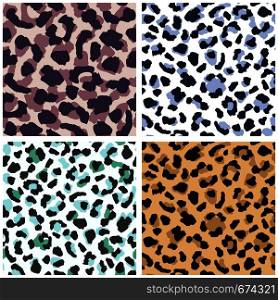 Set of leopard skin seamless pattern. Wild cat texture repeat. Abstract animal fur wallpaper. Contemporary backdrop. Concept trendy fabric textile design. Set of leopard skin seamless pattern. Wild cat texture repeat.
