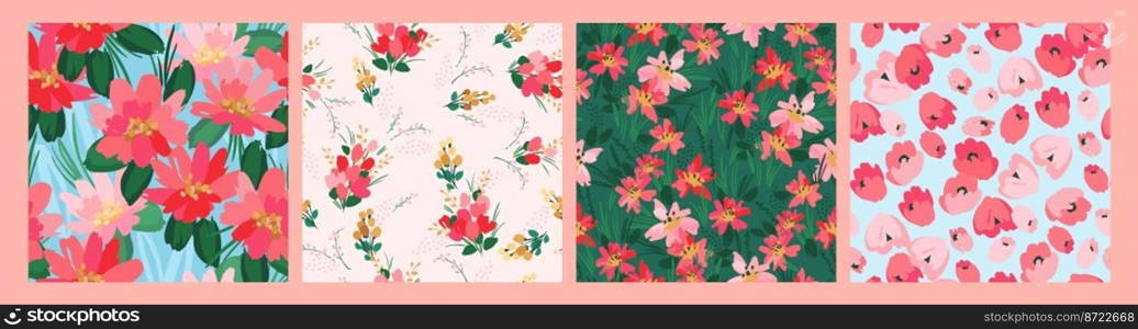 Set of lforal seamless patterns. Vector design for paper, cover, fabric, interior decor and other use. Set of lforal seamless patterns. Vector design for paper, cover, fabric, interior decor and other