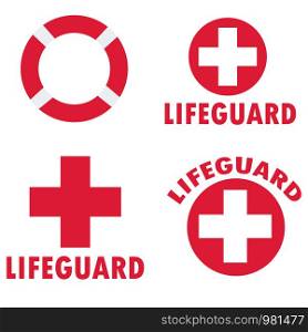 set of lifeguard icons on white background. flat style. set of beach labels and badges icon for your web site design, logo, app, UI. lifeguard symbol. lifeguard logo sign.