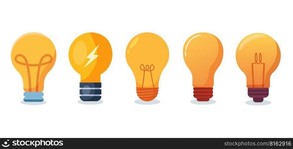 set of light bulb isolated. creative idea and innovation vector illustration