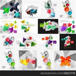 Set of light, paper design option infographic banner templates. Various universal geometric shapes with sample text, steps, connections