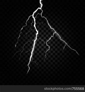 Set of lightnings. Thunder-storm and lightnings. Magic and bright lighting effects. Vector stock illustration.