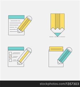 Set of Line art icons. pencil writing note or to do list. ilustration vector symbol.