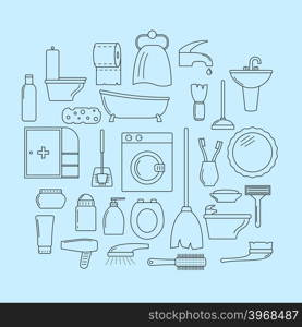 Set of line icons. Bathroom theme. Vector Illustration. Set of line icons. Bathroom theme