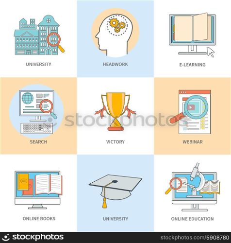 Set of line icons for education, online education, professional education thin line in flat design style. Can be used for web banners, marketing and promotional materials, presentation templates