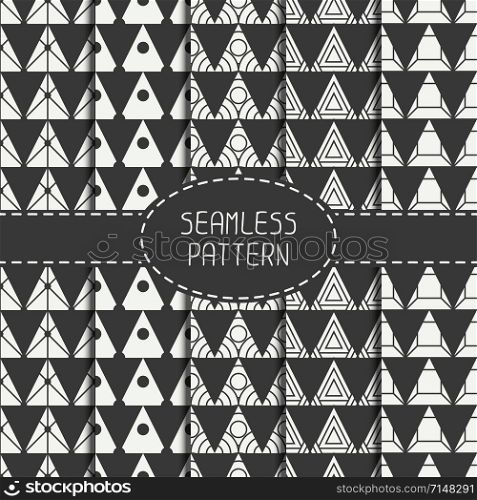 Set of line polygon abstract hipster seamless pattern. Geometric figure. Wrapping paper. Scrapbook paper. Tiling. Vector illustration. Background. Graphic texture for design, wallpaper. . Set of line polygon abstract hipster seamless pattern with triangle. Geometric figures. Wrapping paper. Scrapbook paper. Tiling. Vector illustration. Background. Graphic texture for design.