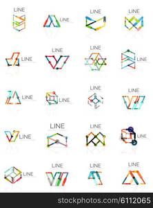 Set of linear abstract logos, connected multicolored segments of lines in geometrical figures. Vector wire business icon collection isolated on white