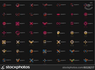 Set of linear abstract logos. Swirl, circle, infinity loop and other concepts. Logotype brand templates. Vector illustration